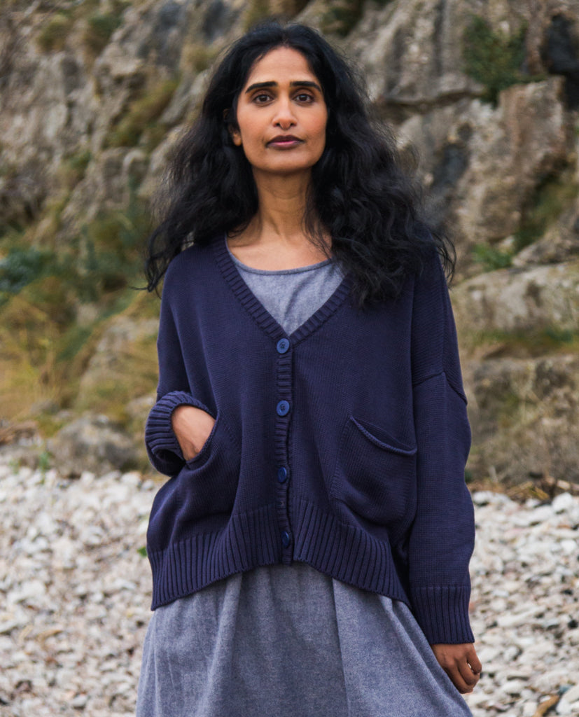 Roxie Organic Cotton Cardigan In Navy