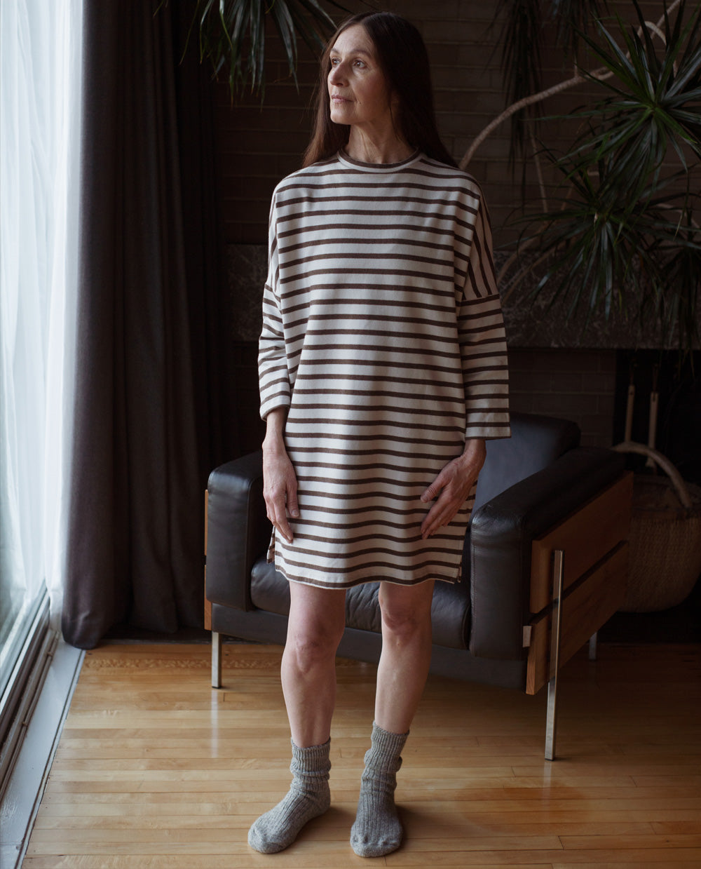 Sarasi Sue Organic Cotton Dress In Beige Brown Marl Beaumont Organic