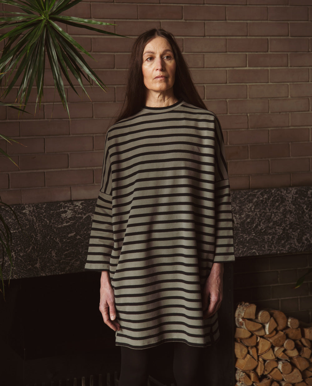 Sarasi-Sue Organic Cotton Dress In Olive & Black