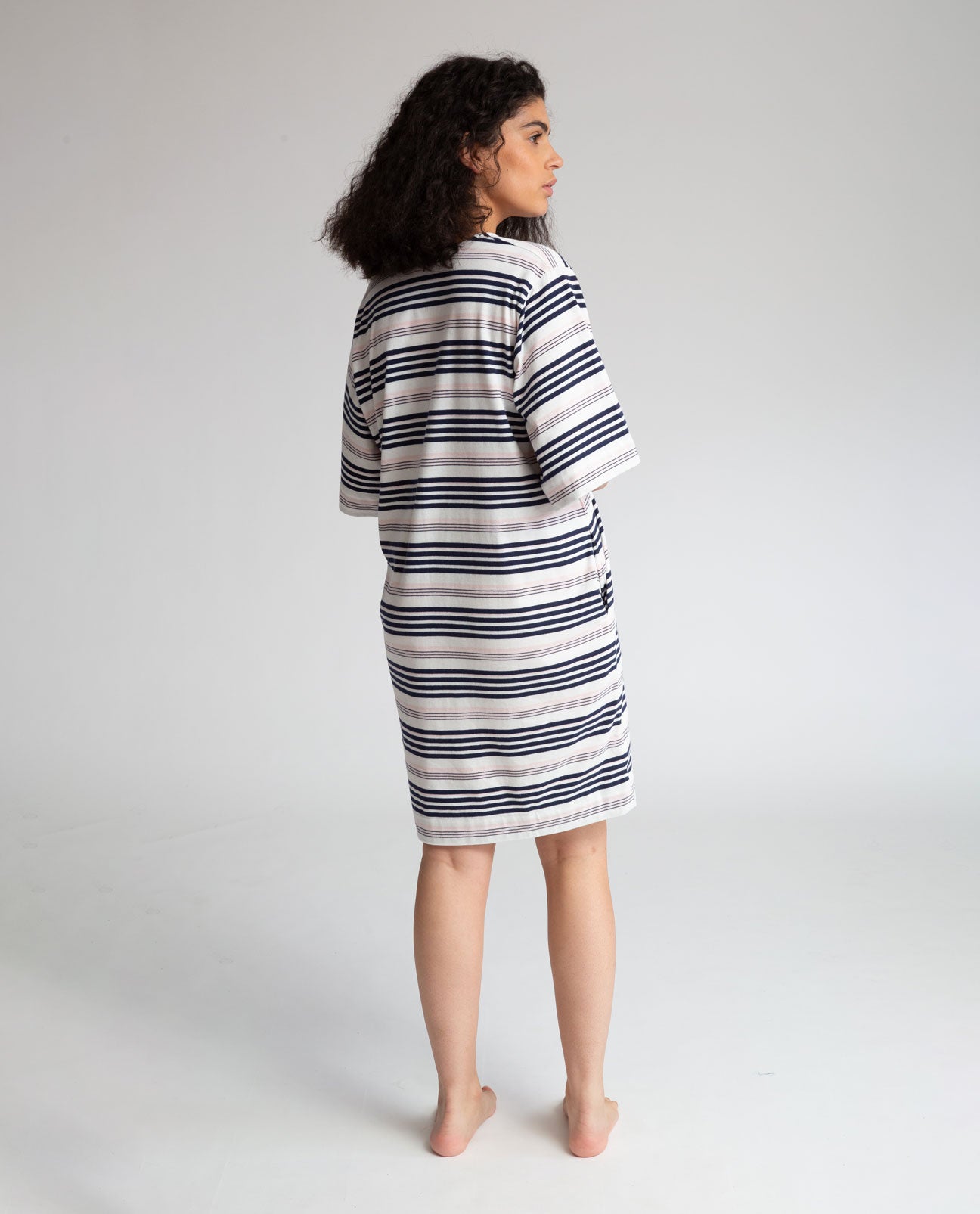 Sasha-Sue Organic Cotton Dress In Off White, Navy & Amaranth