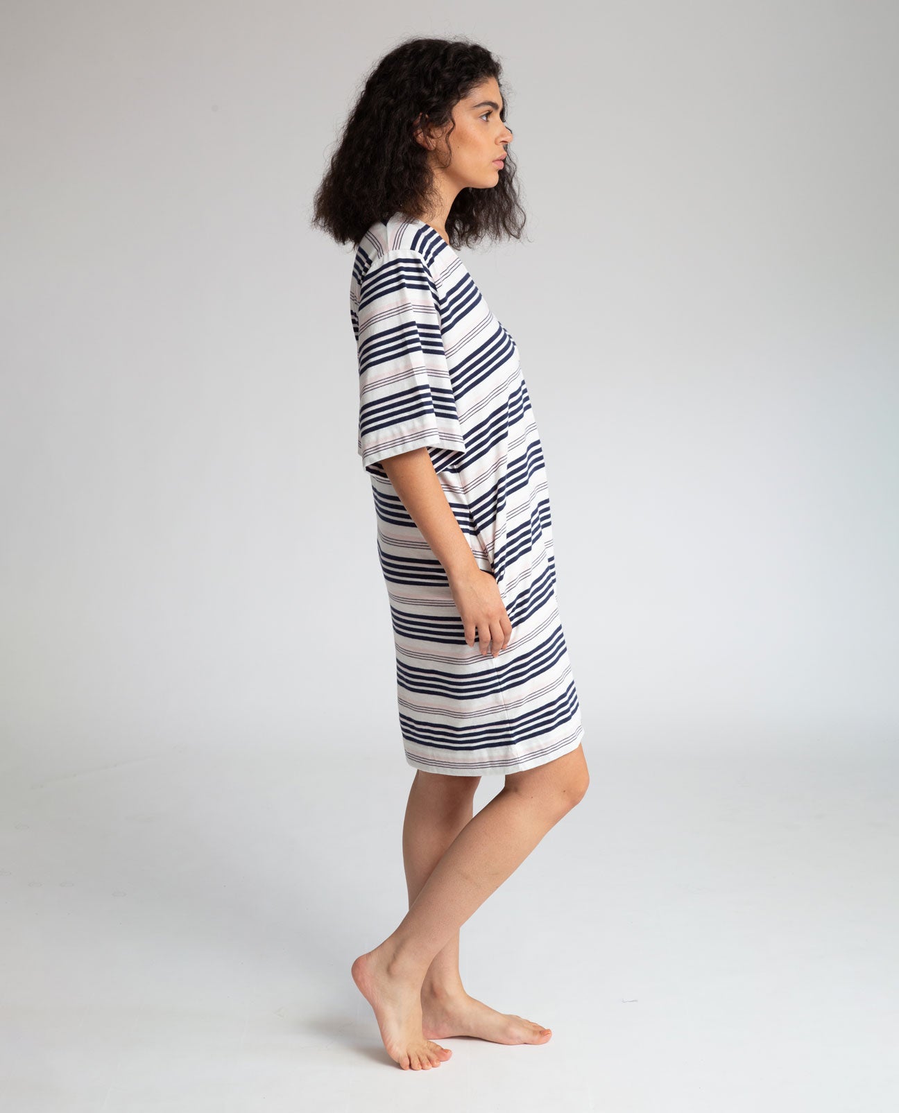 Sasha-Sue Organic Cotton Dress In Off White, Navy & Amaranth
