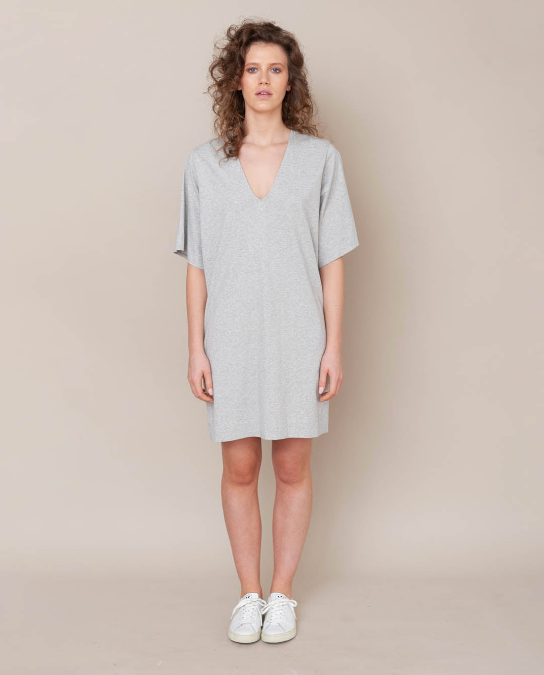 Sasha Organic Cotton Dress In Light Grey Marl
