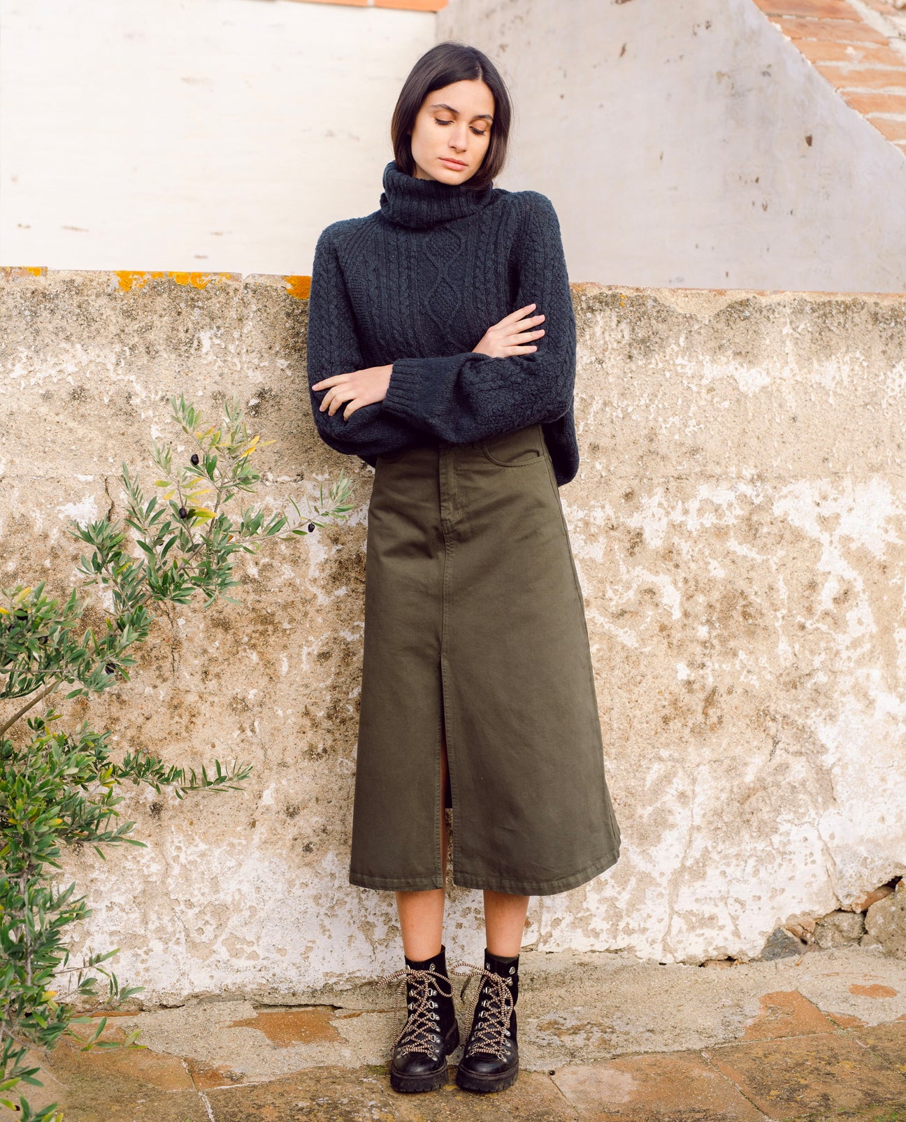 Shelby Organic Cotton Denim Skirt In Army