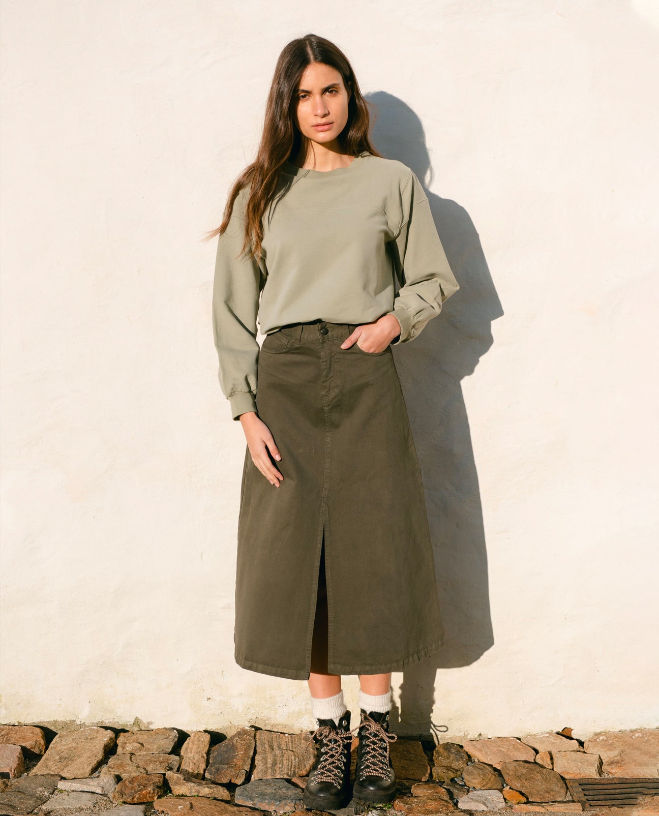 Shelby Organic Cotton Denim Skirt In Army