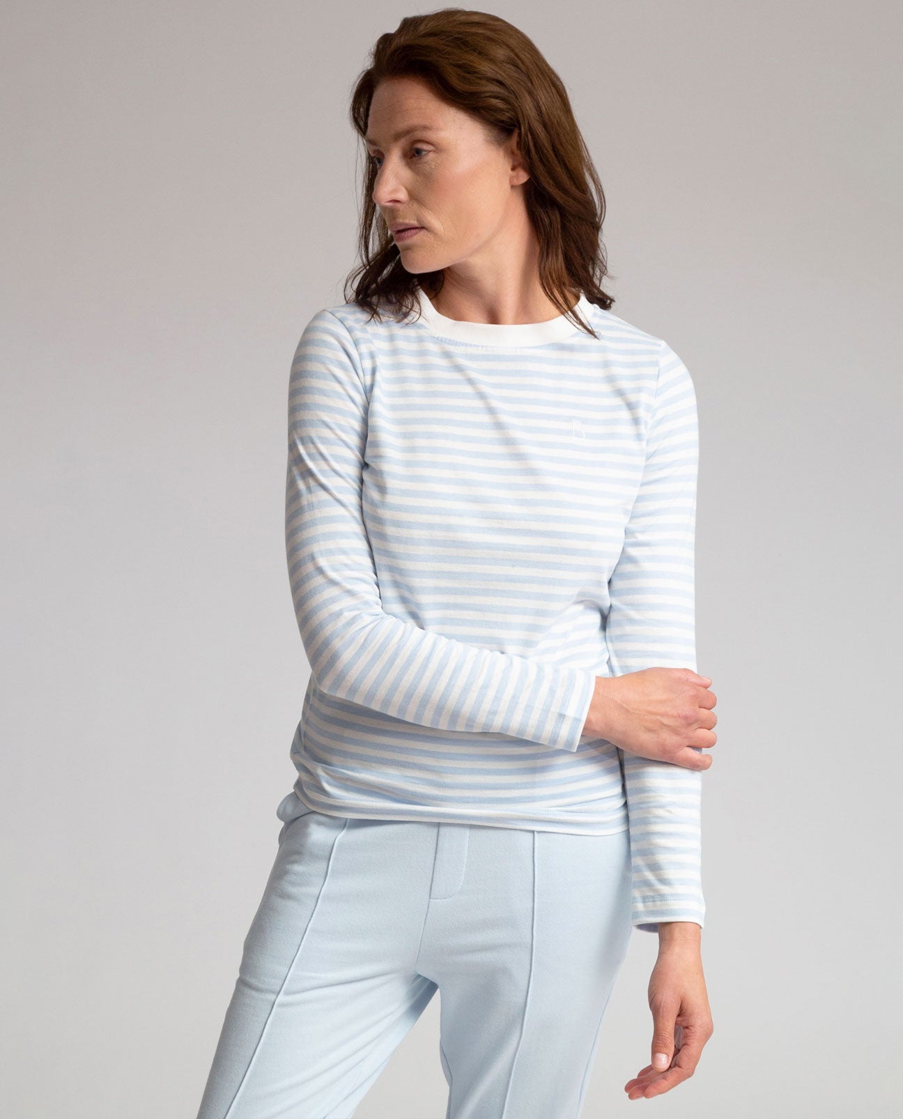 Shoba Organic Cotton Top In Off White & Pale Blue