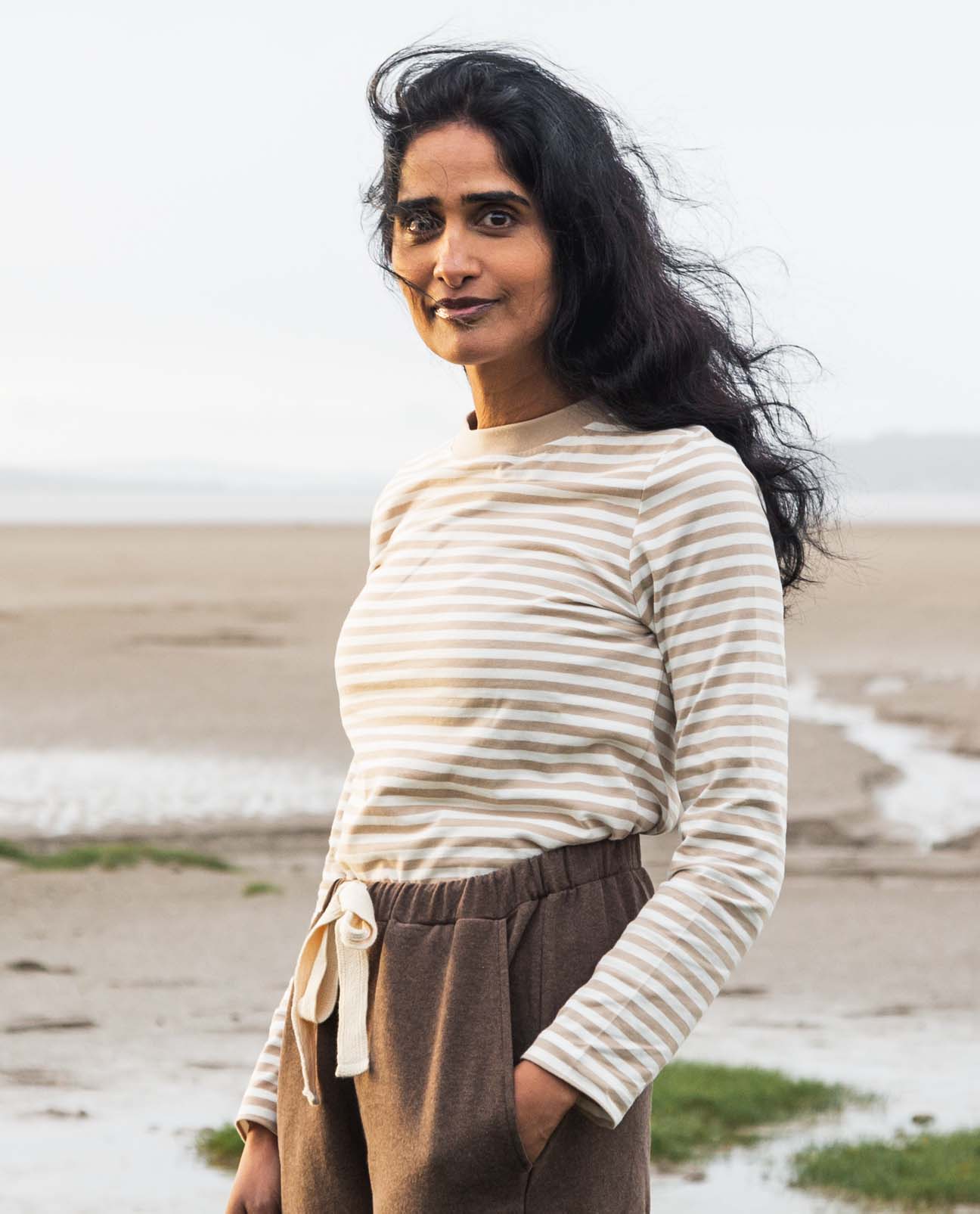 Shoba Organic Cotton Top In Off White & Peyote Stripe
