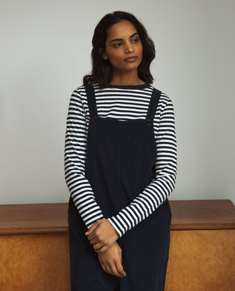 Shoba Organic Cotton T-Shirt In Off White & Navy