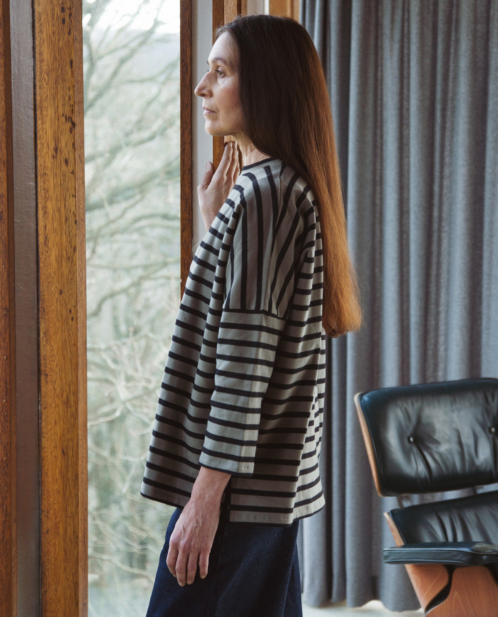 Soma-Sue Organic Cotton Top In Olive & Black