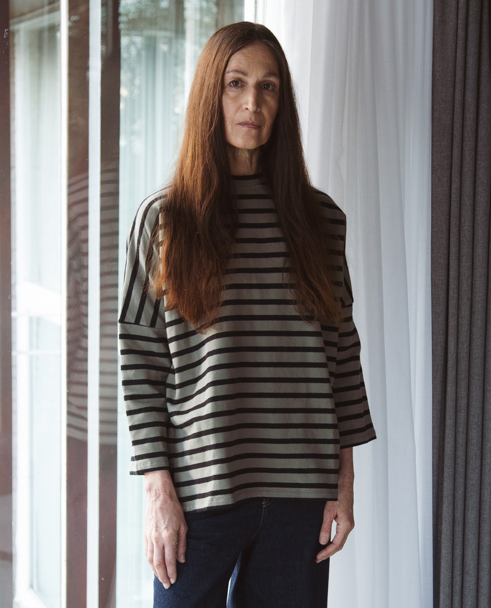 Soma-Sue Organic Cotton Top In Olive & Black