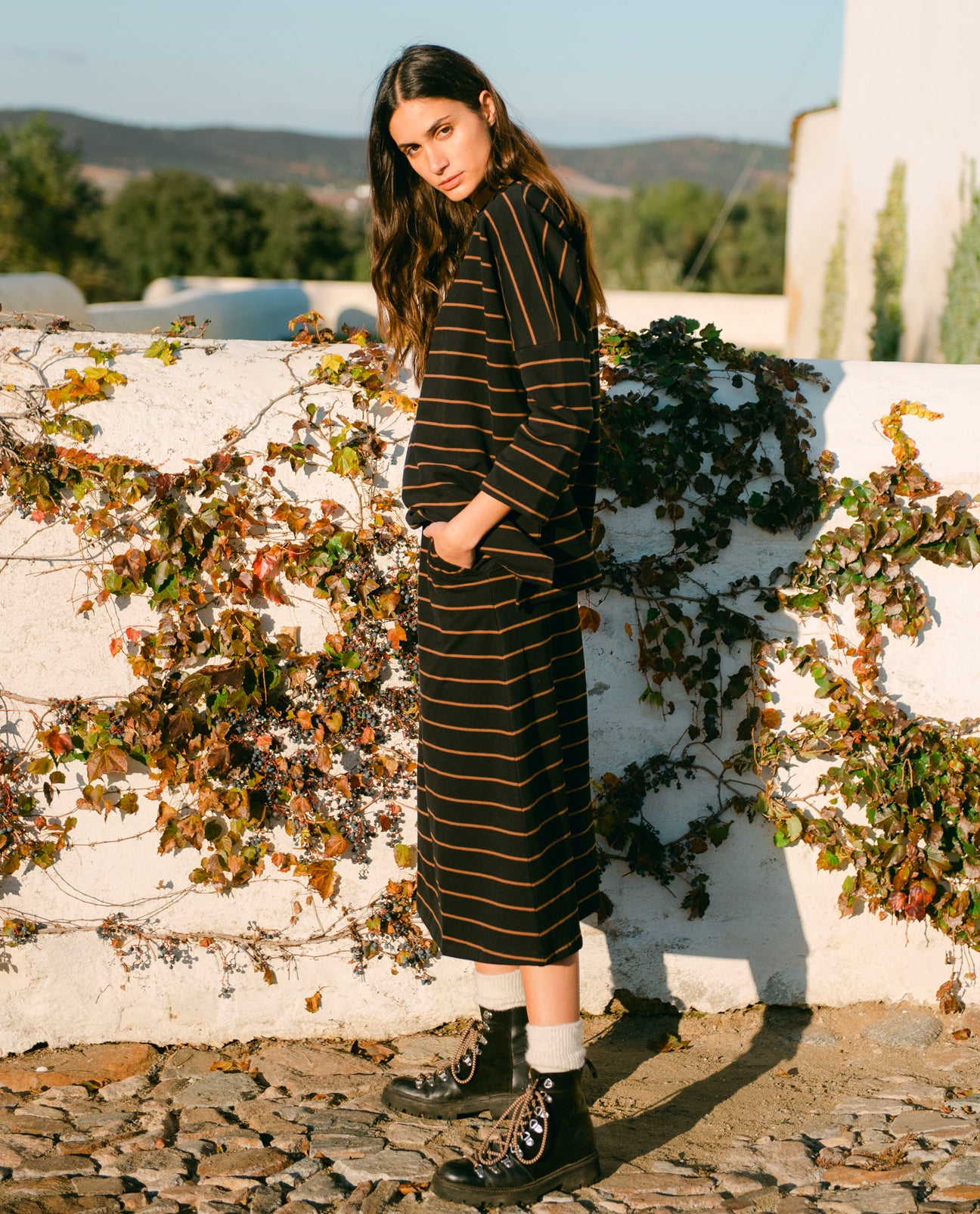 Ronda-Sue Organic Cotton Skirt In Black & Tan