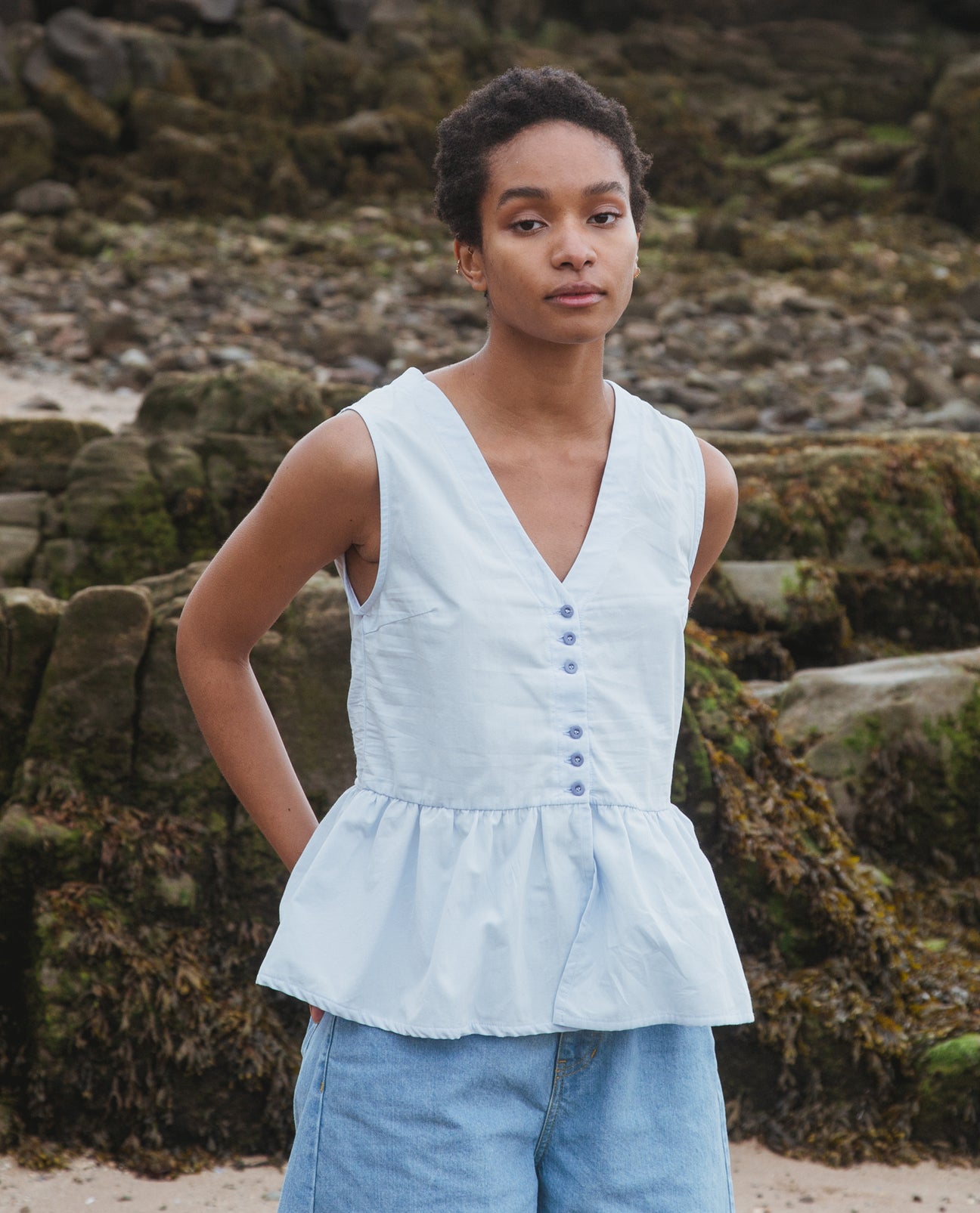 Tamsin Organic Cotton Blouse In Pale Blue