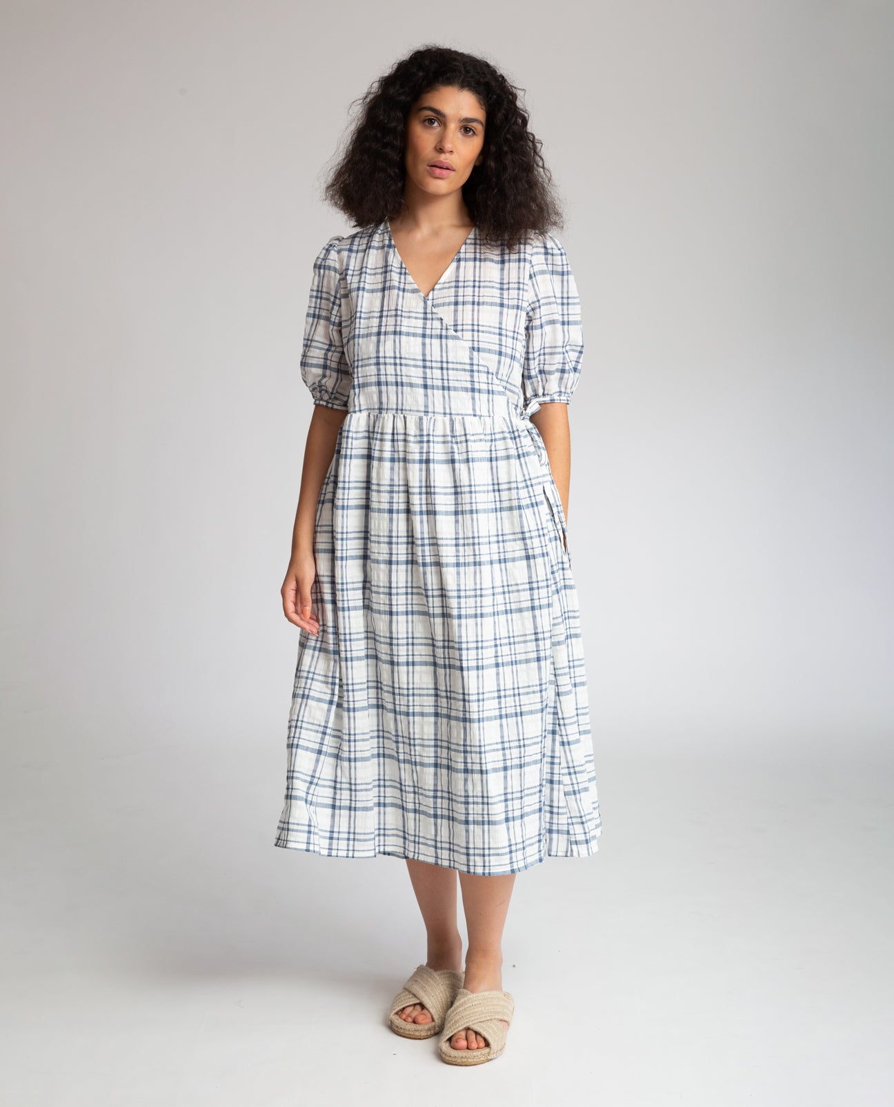 Trixie Linen and Cotton Dress in Navy & White Check