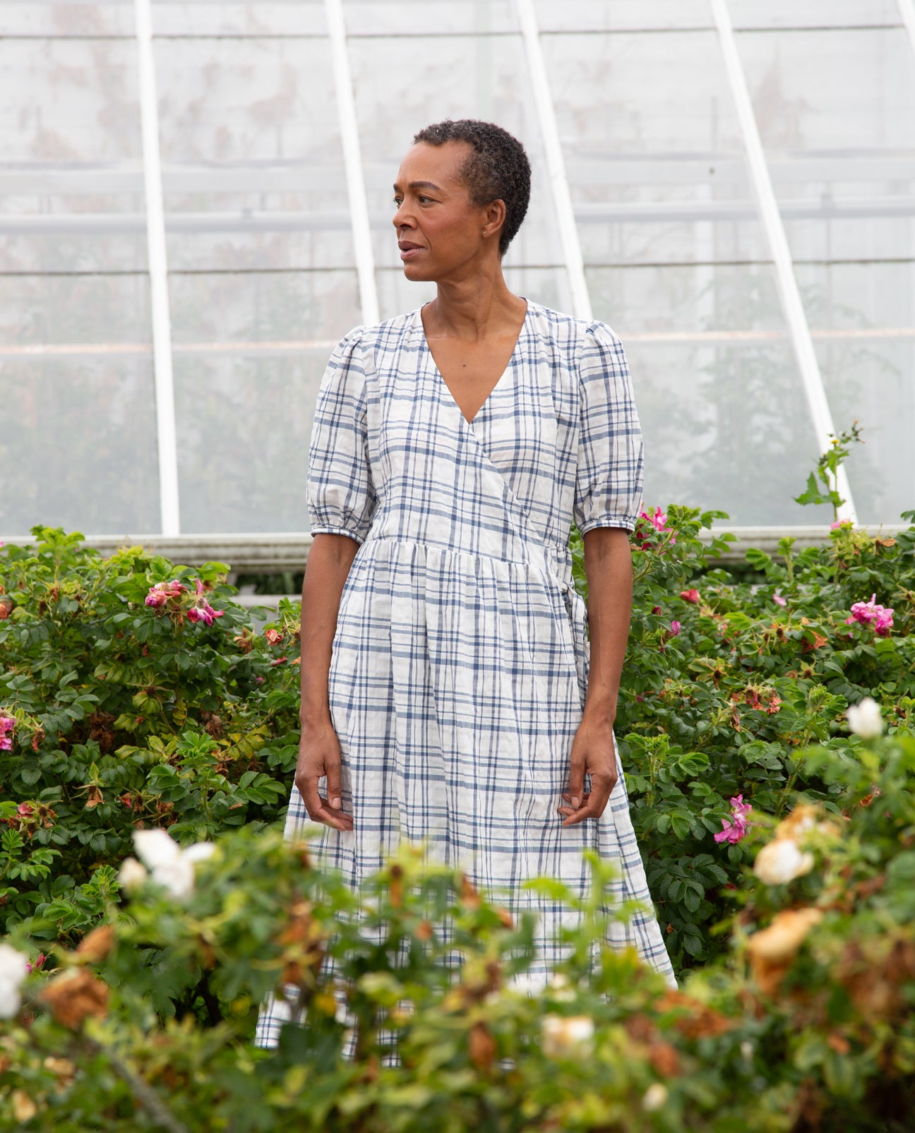 Trixie Linen and Cotton Dress in Navy & White Check