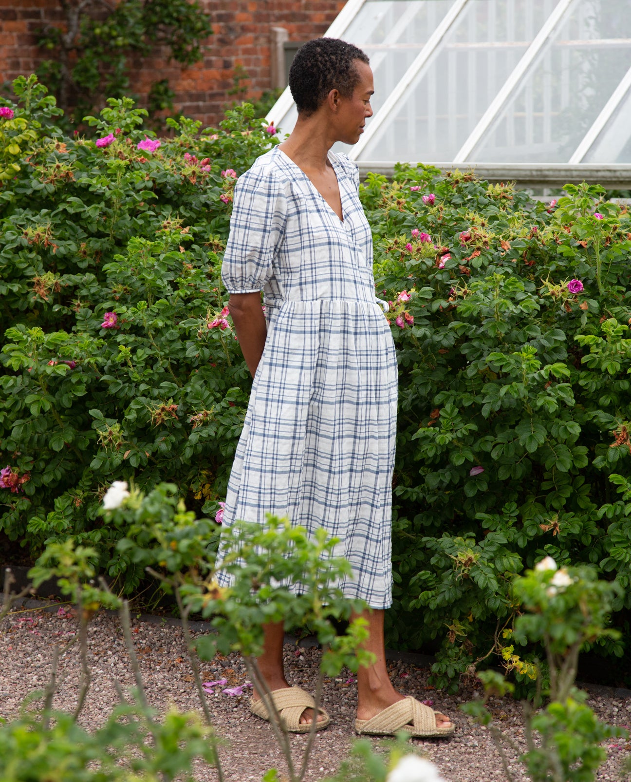 Trixie Linen and Cotton Dress in Navy & White Check