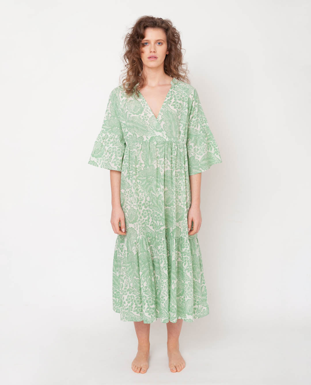 Tulsi Organic Cotton Dress In Green Print