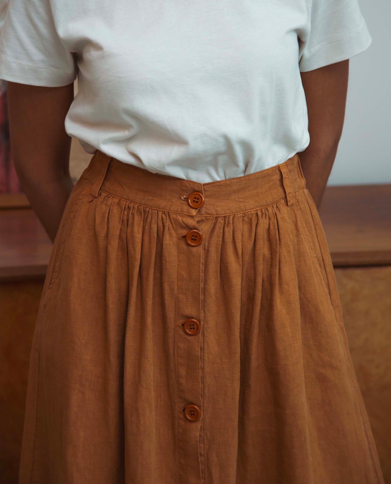 Ursa Linen Skirt In Almond