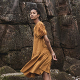 Valene Cotton Seersucker Dress In Burnt Ochre