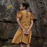 Valene Cotton Seersucker Dress In Burnt Ochre