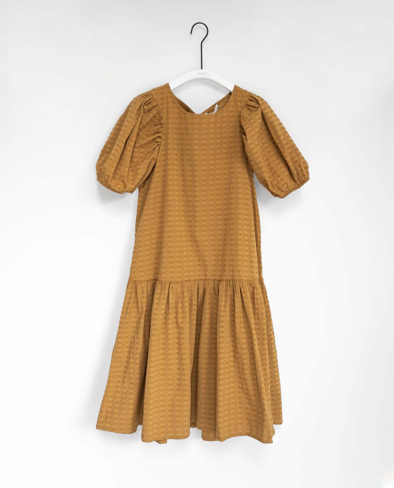 Valene Cotton Seersucker Dress In Burnt Ochre