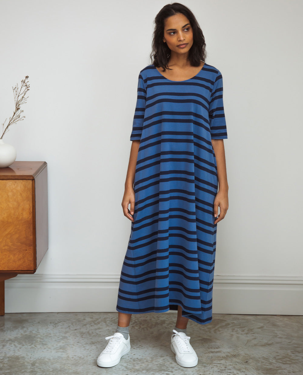 Victoria-Sue Organic Cotton Dress In Blue & Navy