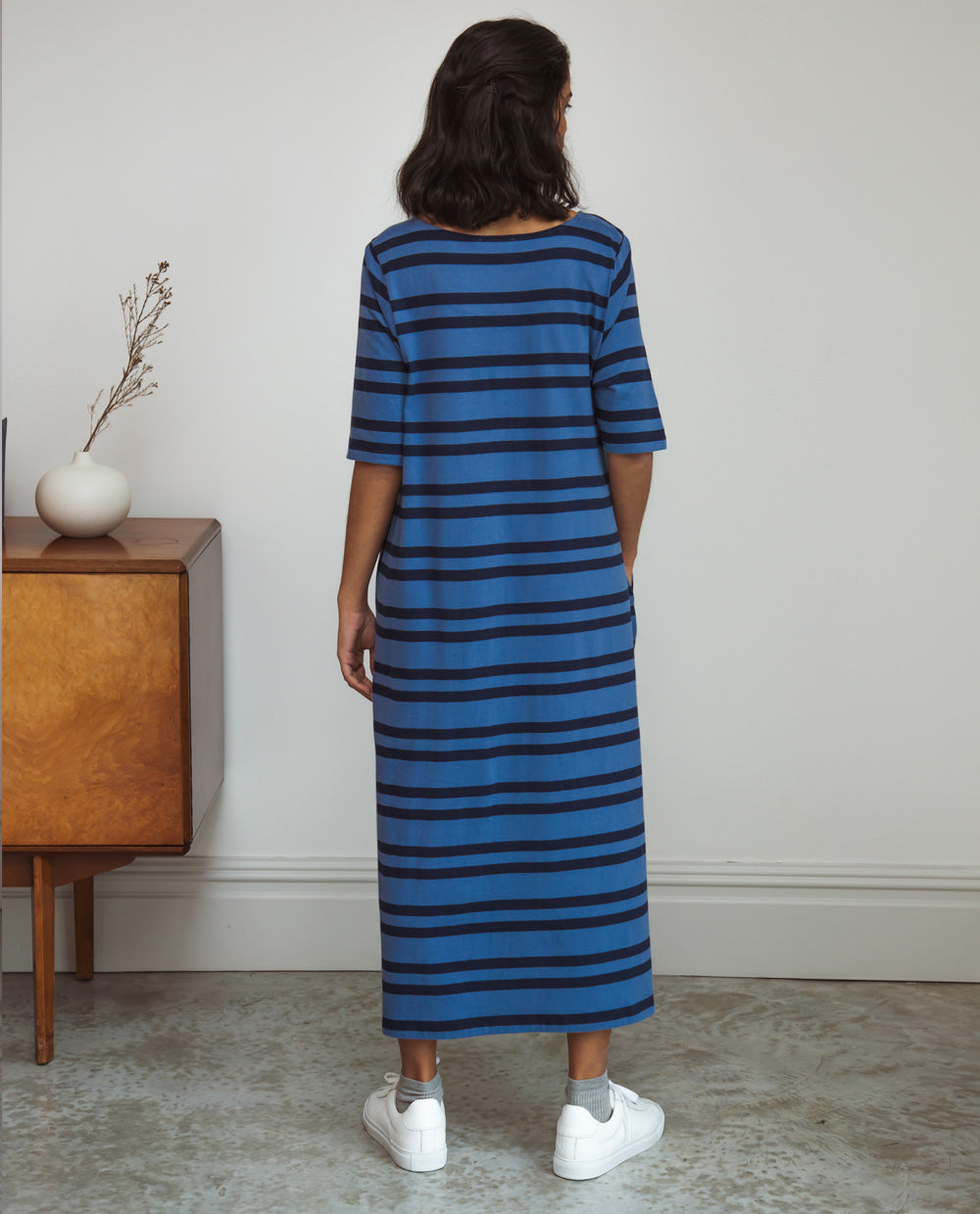 Victoria-Sue Organic Cotton Dress In Blue & Navy