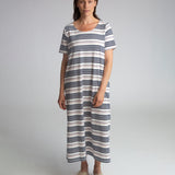 Viola-Sue Organic Cotton Dress In Off White, Navy & Amaranth
