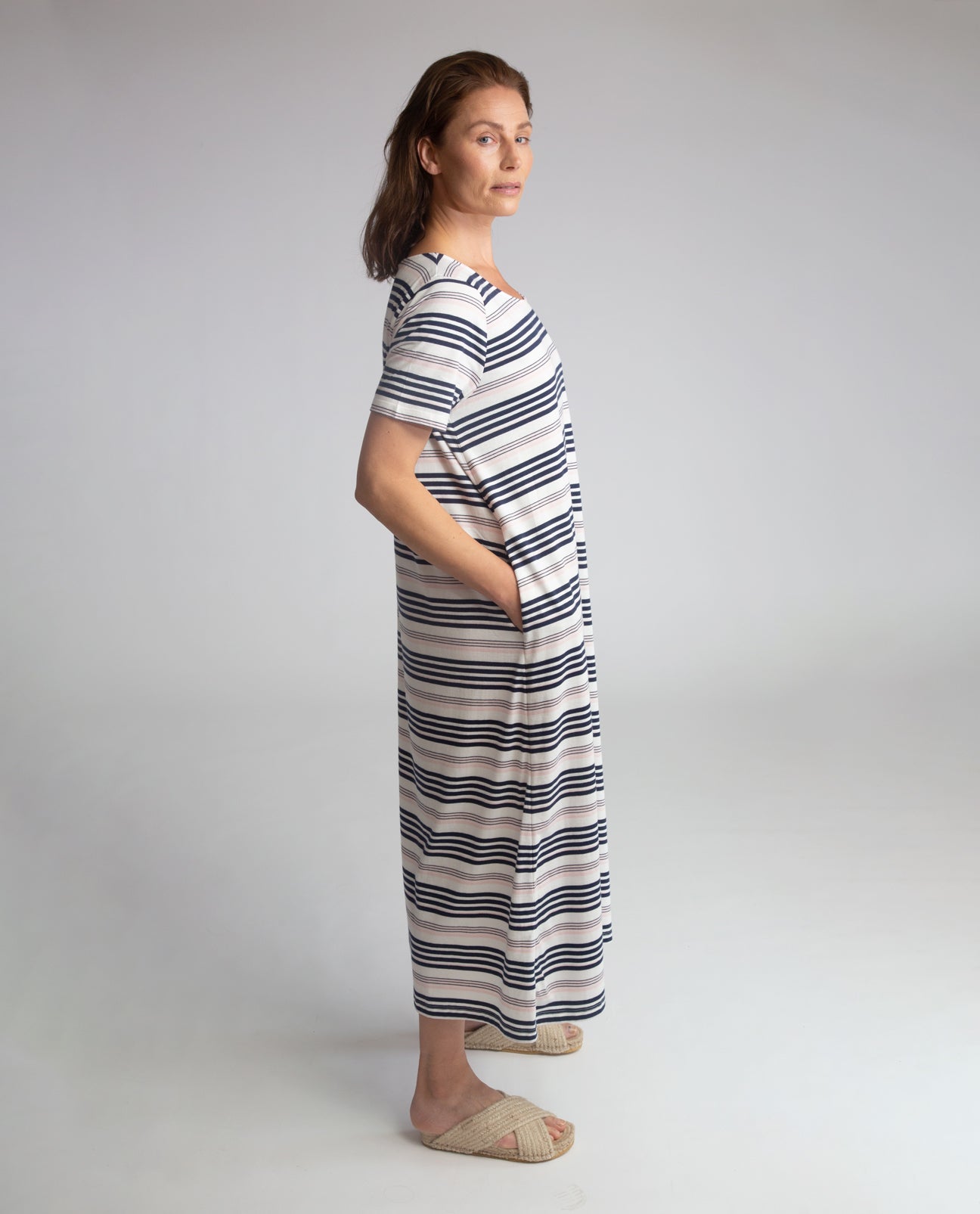 Viola-Sue Organic Cotton Dress In Off White, Navy & Amaranth