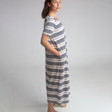 Viola-Sue Organic Cotton Dress In Off White, Navy & Amaranth