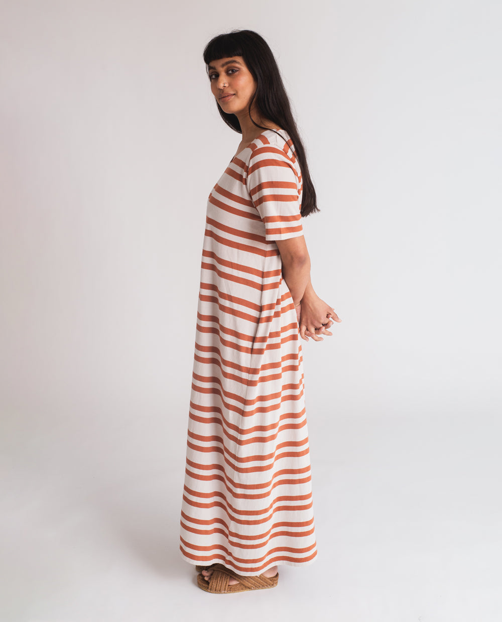 Viola-Sue Organic Cotton Dress In Beige & Clay