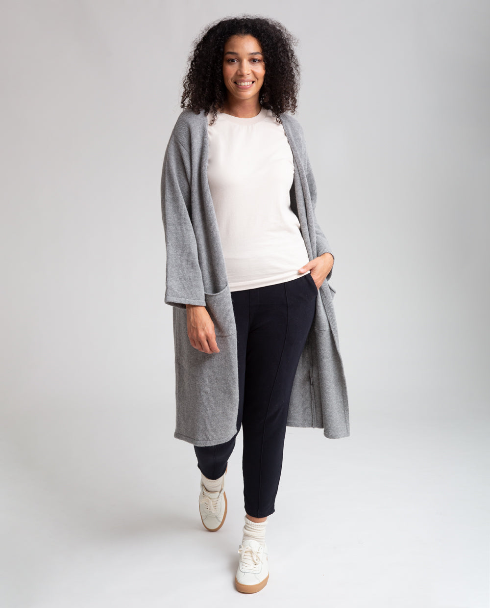 Whitney Alpaca And Recycled Wool Cardigan In Grey Marl