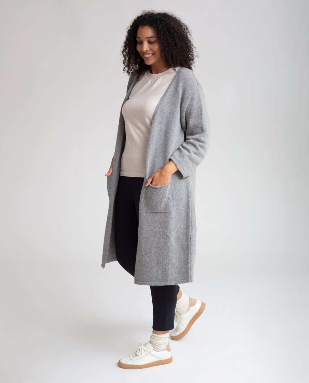 Whitney Alpaca And Recycled Wool Cardigan In Grey Marl